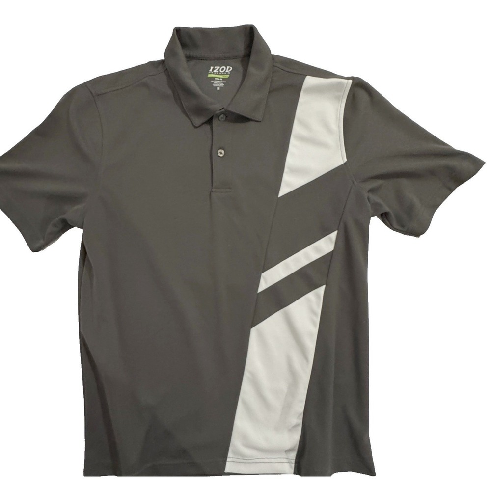 Cool FX  Men's Shirt M IZOD XFG Grey White Golf Performance 2-Button Polo